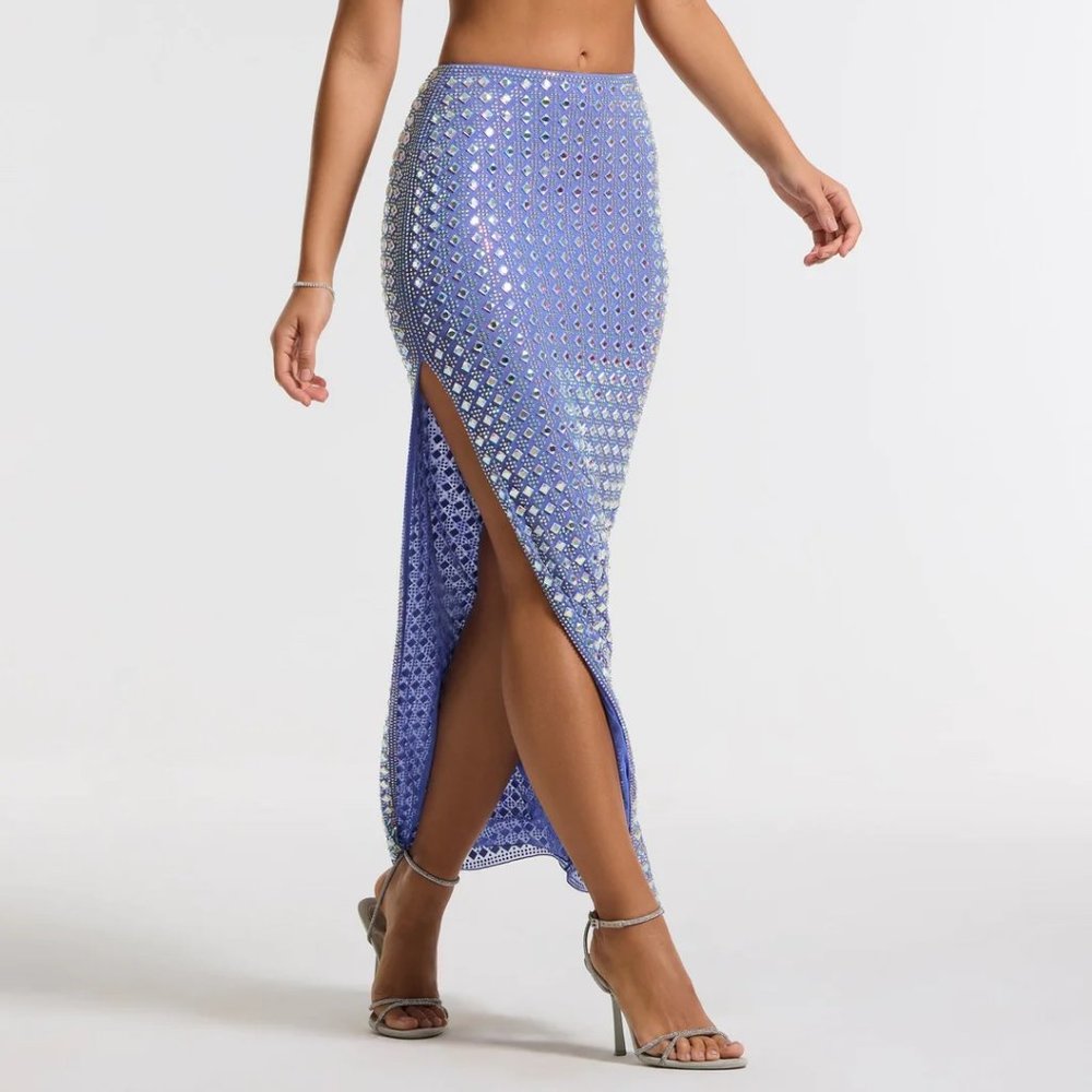 Oh Polly SIONA  Embellished Mid Rise Gown Skirt in Blue NWT size 12